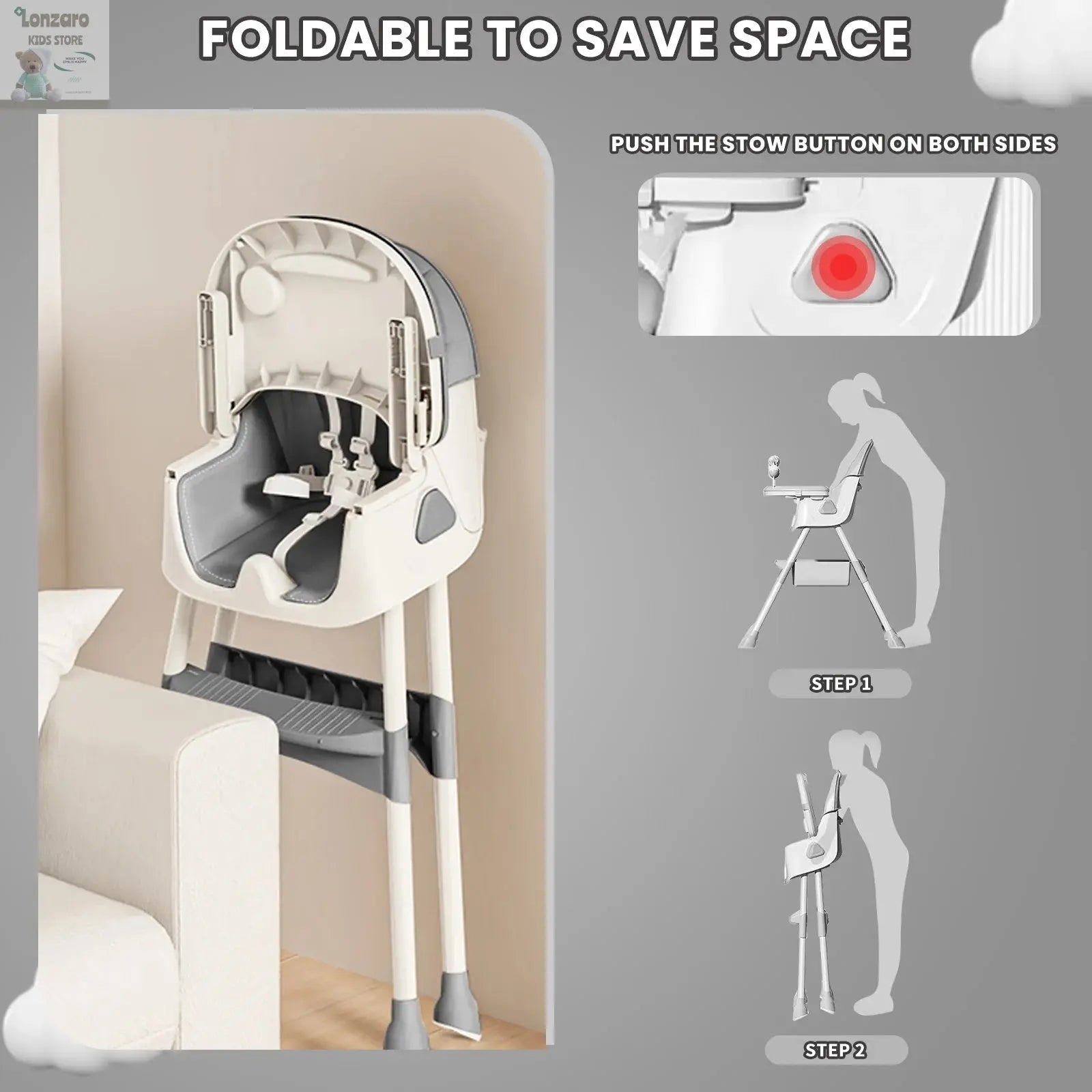 UBRAVOO Foldable Baby High Chair 6 Months Plus, with Large Antislip Pad & ToyRack, Easy to Clean Feeding , E500 Lonzaro Kids
