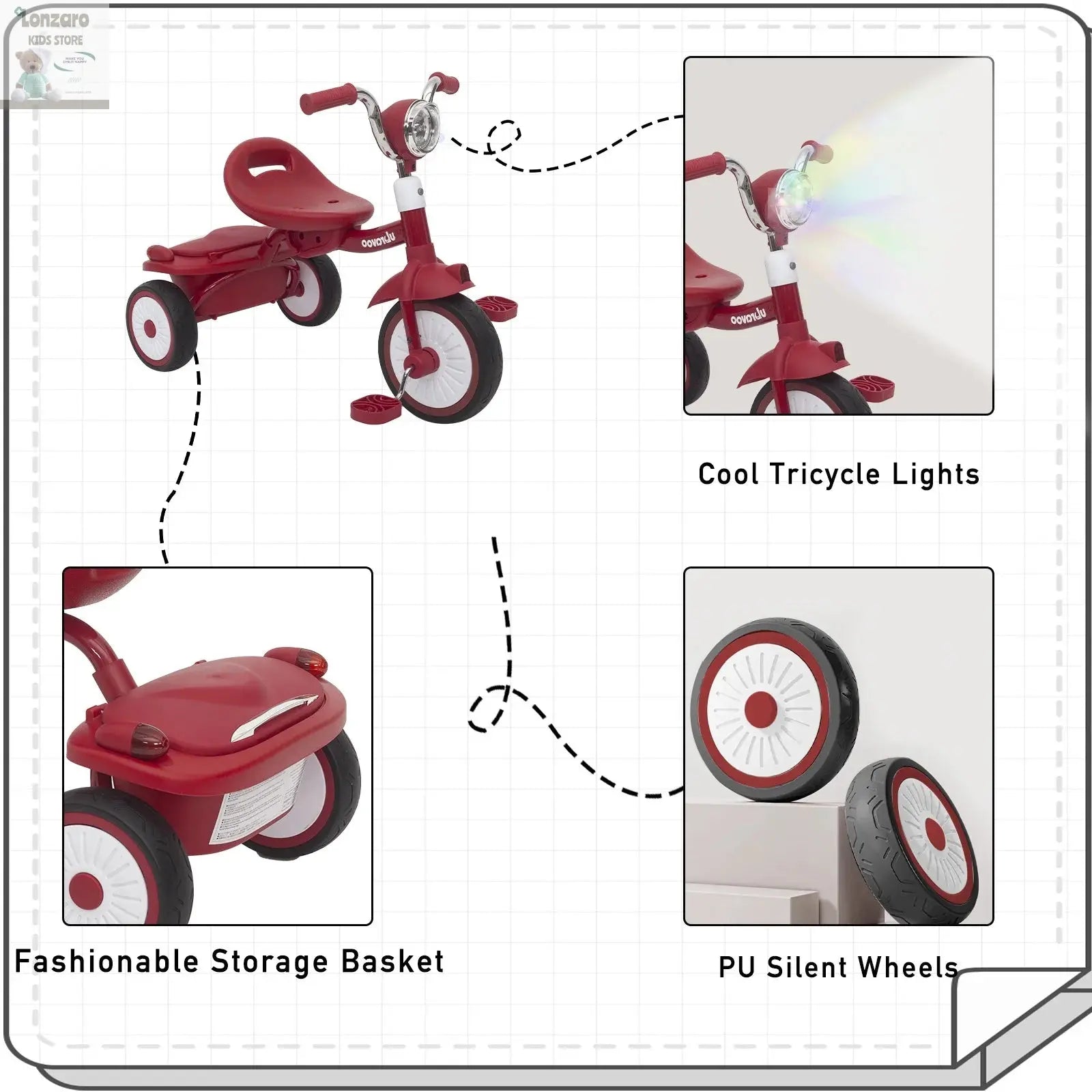 UBRAVOO Vouwbare Trike met Verlichting en Schokdemping Lonzaro Kids