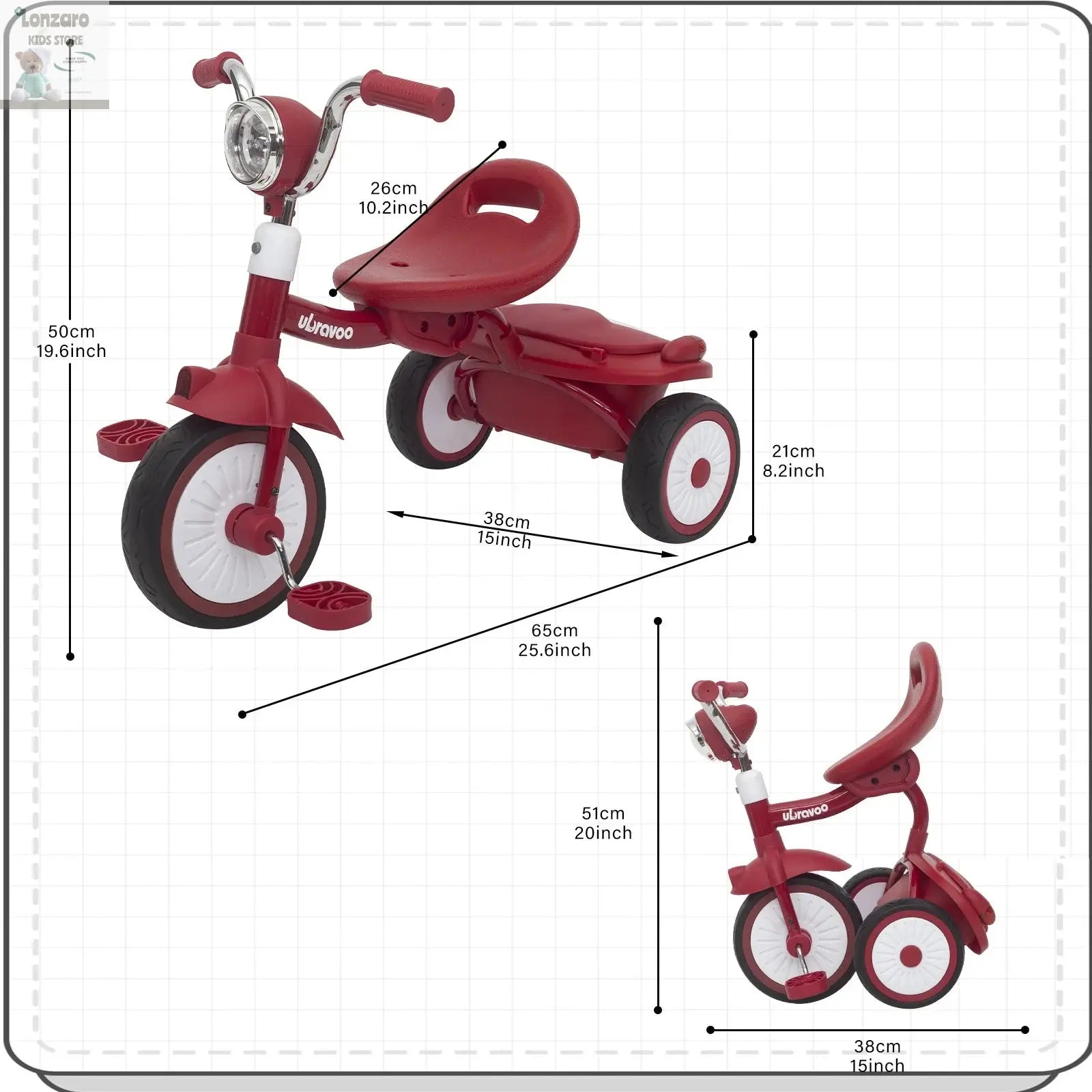 UBRAVOO Vouwbare Trike met Verlichting en Schokdemping Lonzaro Kids