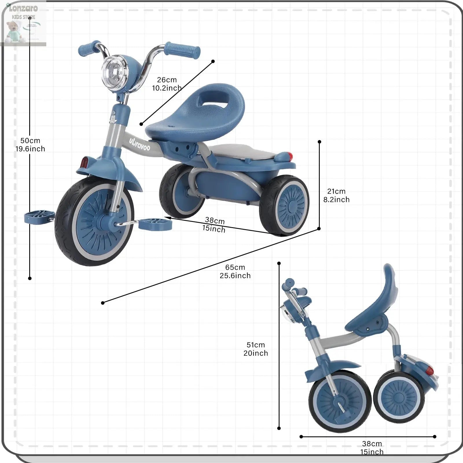 UBRAVOO Vouwbare Trike met Verlichting en Schokdemping Lonzaro Kids