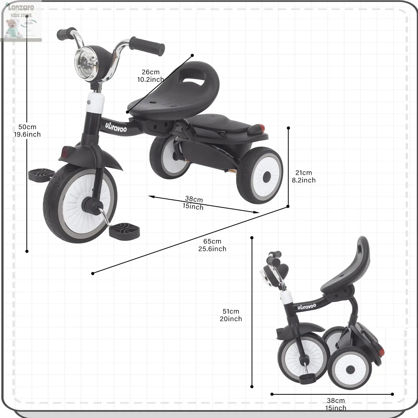 UBRAVOO Vouwbare Trike met Verlichting en Schokdemping Lonzaro Kids