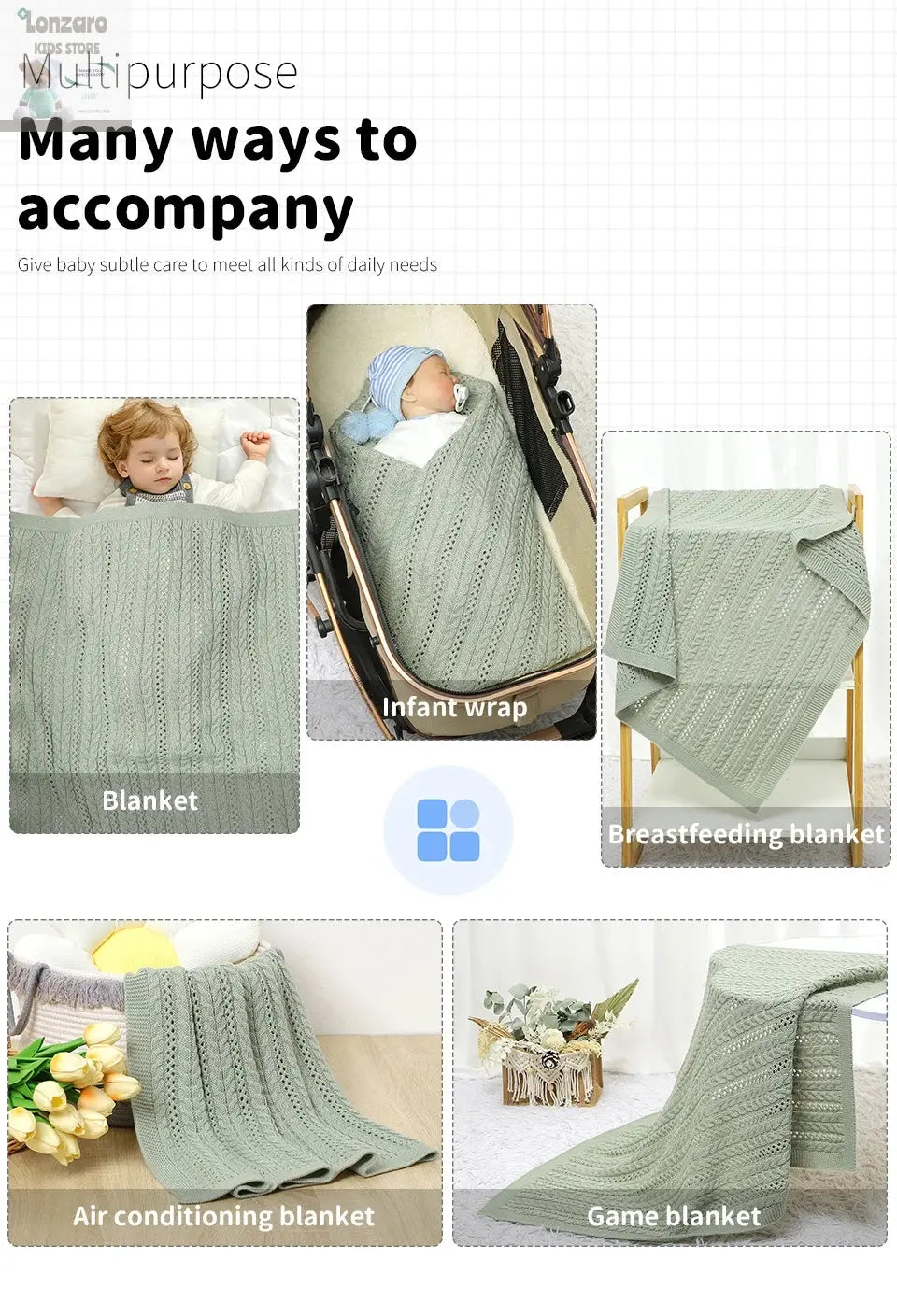 Unisex Gebreide Baby Deken 90x70cm - Lonzaro Kids 