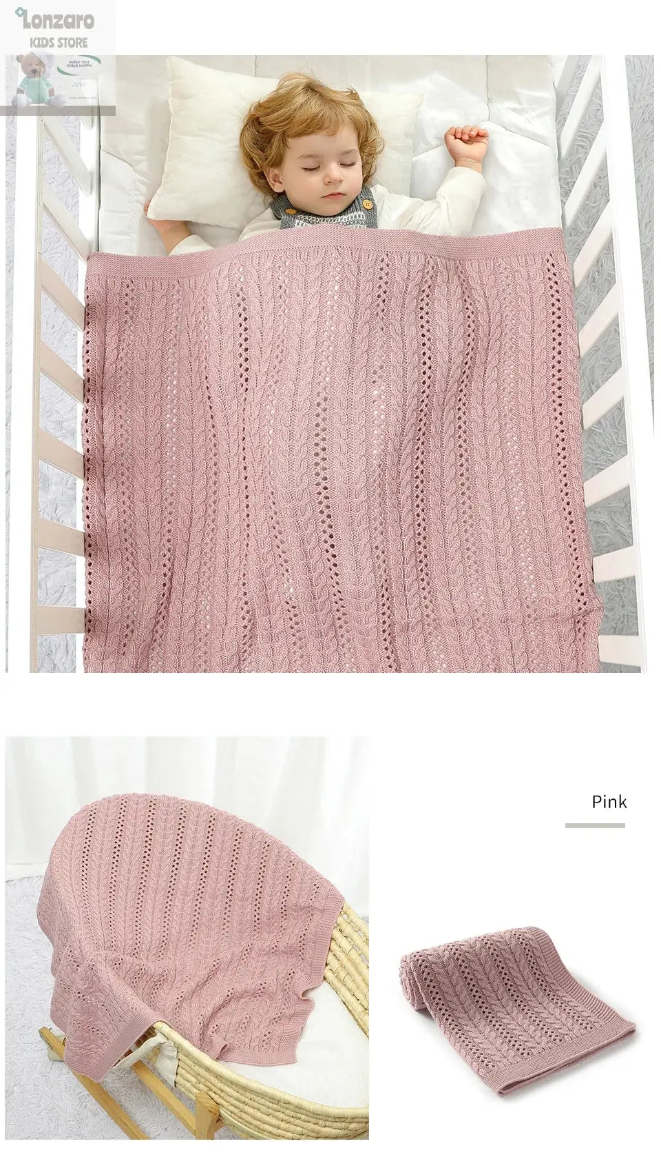 Unisex Gebreide Baby Deken 90x70cm - Lonzaro Kids 