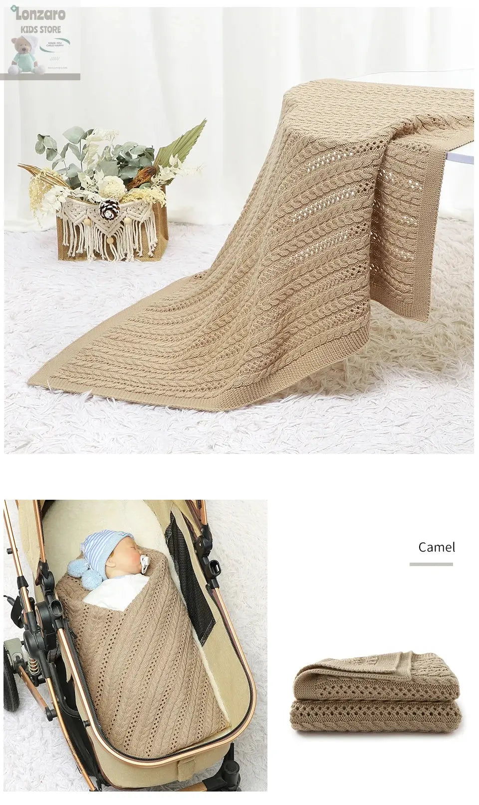 Unisex Gebreide Baby Deken 90x70cm - Lonzaro Kids 