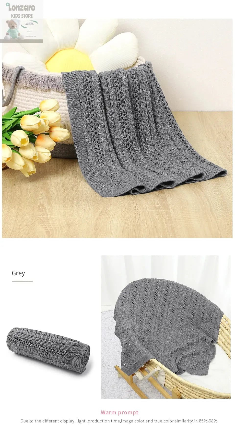 Unisex Gebreide Baby Deken 90x70cm - Lonzaro Kids 