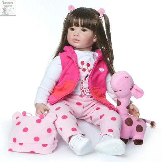 bebes 60CM High Quality Reborn Toddler Princess Girl Doll With Giraffe Adorable Lifelike Baby Bonecas Bebe Doll Reborn Menina Lonzaro Kids