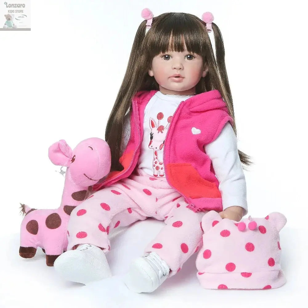 bebes 60CM High Quality Reborn Toddler Princess Girl Doll With Giraffe Adorable Lifelike Baby Bonecas Bebe Doll Reborn Menina Lonzaro Kids