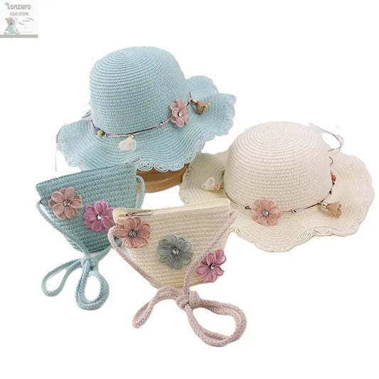 little girls summer straw sun hats and straw shoulder bags Lonzaro Kids