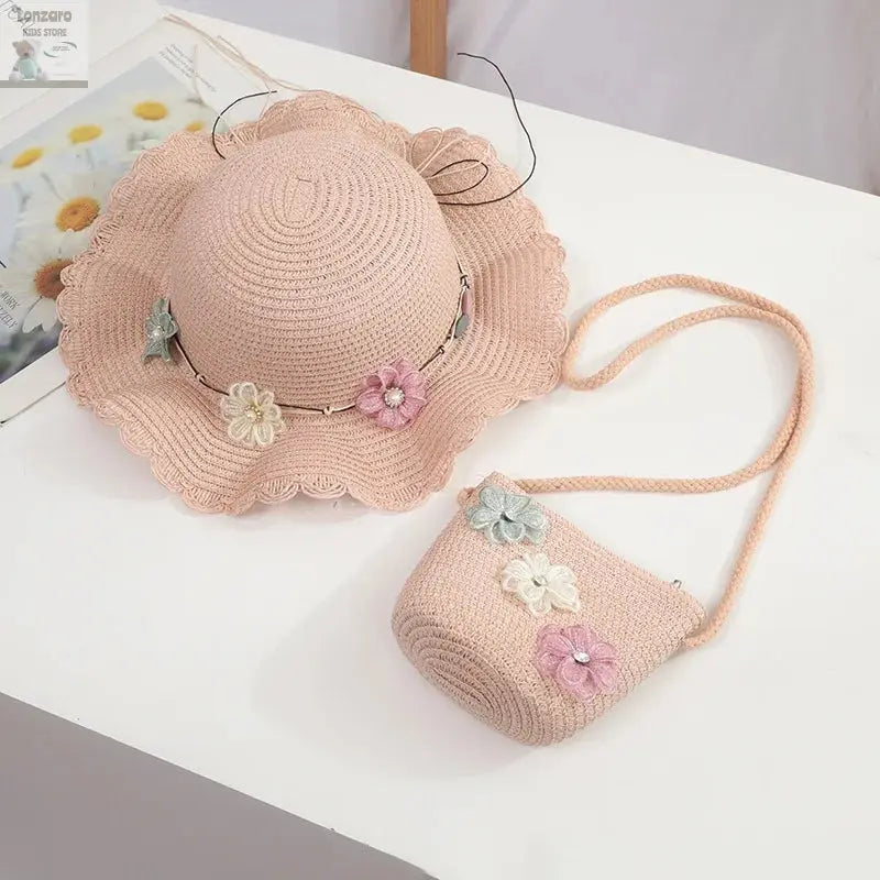 little girls summer straw sun hats and straw shoulder bags Lonzaro Kids
